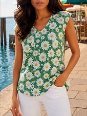 economico T-shirt floreale-Per donna Top con spalle scoperte Maglietta Top estivi Canotta Floreale Grafico Piante Elegante Vintage Moda Senza Maniche Scollo a V Top lunghi Casuale Verde chiaro Rosso Verde scuro Arcobaleno