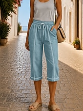 economico Pantaloncini Bermuda-Per donna Pantaloni capri Finto cotone e lino Raffreddamento Vacanza Casual Capri Vita Alta Marrone scuro Nero Bianco Azzurro cielo Estate Primavera Autunno