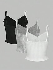 economico Serbatoio Semplice-Per donna Canotta A coste Tinta unica Elegante Caldo Spiaggia Senza Maniche Canotta Top corti Casuale Abbigliamento da vacanza Nero+Bianco+Grigio Estate