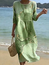 voordelige Kunst &amp; Design Jurken-Dames Halflange jurk Hemdjurk Zonnejurk Vakantie Casual Strandstijl Strand Uitgaan Ruim Passend Ombre Grafisch Abstract 3/4 mouw Ronde hals blauw Blozend Roze Paars Groen Zomer Lente