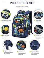 preiswerte Kids &amp; Teen Backpacks-Boys School Backpack with Dinosaur &amp; Astronaut Prints, Large Capacity Multi Pocket Polyester Bookbag, Lightweight Travel Backpack for Elementary School, Camping, Daily Use
