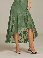  Dam Maxiklänning Volangkjol Elegant Dagligen Semester Bröllopsgäst Spets Multi lager Normal Blommig Ärmlös Kortärmad U-hals Skiffergrön
