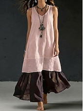 cheap Plain Dress-Women's Maxi Dress Casual Dress Vest Dress Summer Dress Basic Classic Daily Beach Vacation Loose Fit Plain Sleeveless V Neck Khaki White Pink Light Blue Summer Spring
