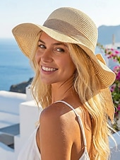 abordables Chapeaux pour femmes-Chapeau de soleil bohème en paille pour femme, chapeau de plage pliable multicolore avec nœud papillon, chapeau à larges bords portable pour une tenue décontractée