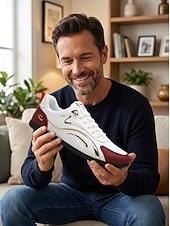 abordables Hombres-Men's White Red Music Festival Sneakers - Comfortable Lace Up Casual Shoes - Stylish Low Top Footwear for Concerts, Festival Outfits, Outdoor Parties and Everyday Streetwear