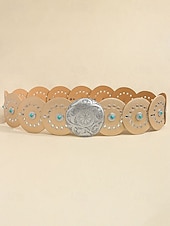 preiswerte Damengürtel-Boho-Gürtel mit runden Conchos für Damen, Western-Taillengürtel aus Kunstleder mit türkisfarbenen Nieten, Vintage-Gürtel mit Concho-Verzierung für Kleider, Festivals, Urlaub, Cowgirl-Look und lässige