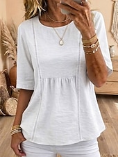 abordables Blusas Sencillas-Mujer Camisa Color sólido Moda Elegante Casual Media Manga Cuello Barco Tops regulares Casual Diario Azul Piscina Blanco Verano Primavera