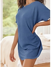 cheap Plain Dress-Women's Waffle Dress Loose Fit Plain Short Sleeve Crew Neck Casual Dress