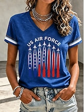 ieftine Independence Day Top-American Independence Day Women's T Shirt Print Graphic American Flag Vintage Stylish Classic Short Sleeve V Neck Regular Tops Casual Daily Blue White Red Summer Spring