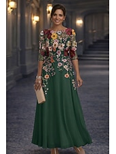 preiswerte Bodenlänge-A-Linie Bodenlang Spitzenkleid Brautmutterkleid Langarm Rundhalsausschnitt Illusionsausschnitt Elegant Vintage Formell Hochzeitsgast Hochzeitsfeier Chiffon Spitze mit Blumenmuster 3D-Blumen Stickerei