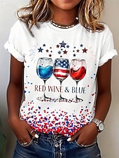  アメリカ独立記念日 女性用 Tシャツ プリント グラフィック 国旗 ヴィンテージ スタイリッシュ クラシック 半袖 クルーネック レギュラートップス カジュアル 日常 週末 ブルー ブラック ホワイト カーキ色 夏 春