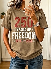  アメリカ独立記念日 女性用 Tシャツ プリント グラフィック レタード ヴィンテージ ファッション スタイリッシュ 半袖 クルーネック レギュラートップス カジュアル 日常 ブルー カーキ色 グリーン グレー 夏 春
