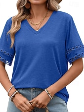  Dam T-shirt T-tröja Ensfärgat Stylish Klassisk Kortärmad V-hals Vanliga toppar Ledigt Dagligen Regnbåge blå Svart Vit Rodnande Rosa Marinblå Sommar Vår