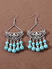 preiswerte Damen Ohrringe-Statement-Ohrringe aus türkisfarbener Legierung im Boho-Stil für Damen, vielseitig kombinierbar, übergroße Hängeohrringe für Strandurlaub, Sommerreisen und den Alltag.