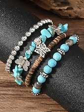 levne Dámský náramek-Dámská sada náramků v boho stylu s tyrkysovou barvou - vícevrstvé korálkové stohovatelné náramky s přívěskem motýl &amp;slitinové doplňky pro letní dovolenou na pláži, každodenní nošení &amp;dárek z hippie
