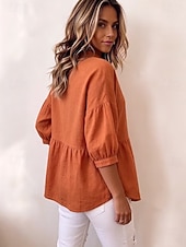  Pentru femei Cămașă Culoare solidă Simplu Vacanță Casual Guler mandarin Topuri lungi Casual Zilnic Concediu Alb Portocaliu Gri Primăvară