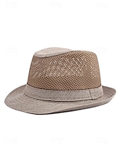 baratos Chapéus Masculinos-Chapéu fedora masculino em poliéster respirável com tela – multicolorido, leve e perfeito para o verão, férias na praia, uso casual diário e atividades ao ar livre.