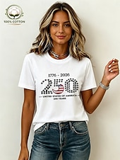 cheap Independence Day Top-American Independence Day Women's 100% Cotton T Shirt Print Graphic American Flag Vintage Stylish Casual Short Sleeve Crew Neck Regular Tops Casual Daily Weekend Blue Black White Pink Apricot Summer