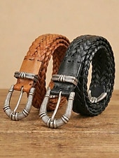 Недорогие Мужские ремни-Мужской плетеный кожаный пояс с винтажной металлической пряжкой, высококачественный коричневый повседневный пояс для джинсов, брюк и повседневной носки, прочный, ручной работы.