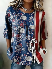  Giorno dell'Indipendenza Americana Per donna Camicia Camicia Boho Camicia casual Grafico Bandiera Elegante Bohemien Vintage Manica Corta Girocollo Top lunghi Casuale Blu Bianco e blu Grigio+Blu+Rosso