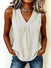  Per donna Canotta Grafico A righe Elegante Vintage Classico Senza Maniche Scollo a V Top Regolari Casuale Quotidiano Nero Bianco Rosa Blu scuro Estate Primavera