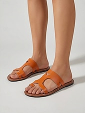 preiswerte Sandalias deslizantes-Women's Orange Red Minimalist Slide Sandals – Open Toe Cutout Flat Slippers, Lightweight Casual Summer Shoes for Daily Wear, Travel &amp; Beach