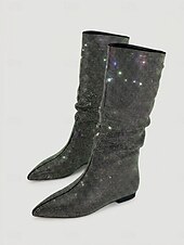 cheap Fashion Boots-Women's Sparkly Rhinestone Knee High Boots - Sexy Pointed Toe Slouchy Boots for Parties and Night Out