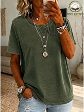  T-shirt femme softfade™ 100 % coton, style vintage, délavé, manches courtes, col rond, coupe classique, bleu.