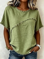 cheap Plain tee-Women's Elegant T Shirt Tee Graphic Plain Elegant Short Sleeve Crew Neck Regular Tops Casual Beach White Light Green Khaki Purple Summer