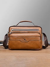 ieftine Genți de Băieți-geantă messenger vintage bărbătească din piele ecologică - geantă de umăr crossbody de mare capacitate cu buzunare multiple &amp;curea reglabilă pentru naveta de afaceri, călătorii &amp;casual de zi cu zi,
