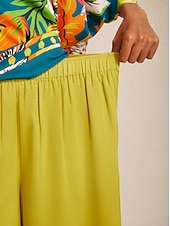 abordables Pantalons-pantalon large jaune en satin soyeux