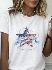 cheap Independence Day Top-American Independence Day Women's T Shirt Print Graphic Flag Letter Vintage Fashion Stylish Short Sleeve Crew Neck Round Neck Long Tops Casual Daily Weekend White White 2 White 3 Summer Spring Fall