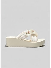 economico Infradito scivolosi-Per donna Passeggiata Spiaggia Festa in giardino Applicazioni Tacco basso Punta bicolore Elegante Bohemien Vacanza Microfibra Slip-on Avorio