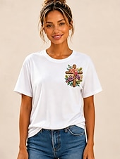  Per donna 100% cotone T-shirt ricamata Floreale Grafico Classico Casual Manica Corta Girocollo Top Regolari Casuale Quotidiano Weekend Nero Bianco Rosa Estate Primavera