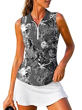 preiswerte Damenbluse-Damen Abstrakt Oberteile Sporthemd Golf-Poloshirt Tennis Shirt Ärmellos Reißverschluss Blumen UPF50+ UV-beständig Hohe Elastizität Feuchtigkeitsableitend Atmungsaktiv Tennis Golfspiel Pickleball
