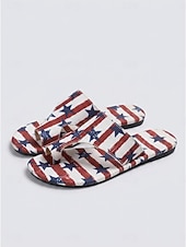  Women's Patriotic USA 250th Anniversary Shoes - American Flag Stars & Stripes Flat Sandals for 4th of July, Memorial Day & Summer BBQ Party