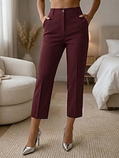 cheap Straight-Leg Pants-Women's Straight Elegant Vintage Stylish Ankle-Length High Waist Solid Color Plain Comfort Micro-elastic Office Vacation Formal Apricot Dark Gray Black White Summer Spring Regular Fit