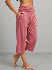 cheap Wide Leg &amp; High Waisted-Women's Wide Leg Vacation Sport Lounge Pants Calf-Length High Waist Comfortable Micro-elastic Vacation Formal Blue Light Gray rice white Black Summer Spring