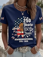  アメリカ独立記念日 女性用 Tシャツ プリント グラフィック フラッグ レタード ヴィンテージ ファッション スタイリッシュ 半袖 クルーネック ラウンドネック ロングトップス カジュアル 日常 週末 ブルー ホワイト カーキ色 夏 春 秋