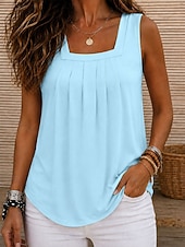 abordables Tanque Sencillo-Mujer Tanque Color sólido Vintage Elegante Básico Sin Mangas Escote Cuadrado Tops regulares Casual Diario Azul Piscina Blanco Naranja Verde Trébol Gris Verano Primavera