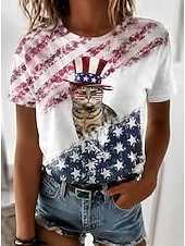 ieftine Ziua Independenței Top-Ziua Independenței Americane Pentru femei Tricou Imprimeu Grafic Steag Scrisă Epocă Modă Stilat Manșon scurt Stil Nautic Rotund Topuri obișnuite Casual Zilnic Sfârșit de săptămână Albastru piscin
