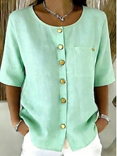  Dames Overhemd Effen Kleur Effen Vintage Stijlvol Halve mouw Lange tops Casual blauw Zwart Geel Lichtgroen Blozend Roze Zomer Lente