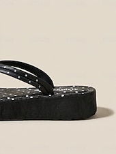 cheap Women-Women's Black Polka Dot Platform Flip Flops - Chic Polka Dot Pattern Wedge Thong Sandals for Beach Vacations, Summer Pool Parties &amp; Tropical Resort Travel