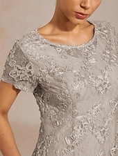  Mujer Vestido maxi Vestido de una línea Elegante Fiesta de Noche Acordonado Lentejuelas Floral Manga Corta Cuello Barco Gris Ligero