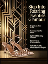 cheap 1920s &amp; Gatsby Era-Women's 1920s Great Gatsby Shoes - Champagne Strappy Heels with Metallic Geometric Cutout for Flapper Party, Cocktail Evening &amp; Prom