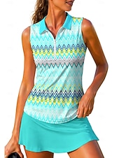 cheap Women's Shirt-Women's Geometric Stripes Tops Sport Shirt Golf Polo Shirt Tennis Shirt Sleeveless Zipper Floral UPF50+ UV Resistant High Elasticity Moisture Wicking Breathable Tennis Golf Running Turndown Zip Collar