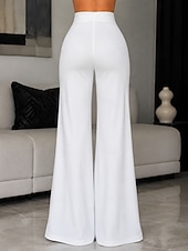 preiswerte weites Bein und hohe Taille-Damen Weites Bein Anzughose Chinos Elegant Mode Streetwear Volle Länge Hohe Taille Einfach Tasche Elastischer Bund Bequem Unelastisch Täglich Büro Urlaub Schwarz Weiß Fuchsie Frühling Frühling