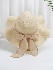 abordables Chapeaux pour femmes-Chapeau de soleil bohème en paille pour femme, chapeau de plage pliable multicolore avec nœud papillon, chapeau à larges bords portable pour une tenue décontractée