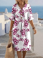  Per donna Abito al ginocchio Vestito Casual Abito a trapezio Elegante Vacanza Spiaggia Ferie Vestibilità regolare Floreale Grafico Manica Corta Scollo a V Blu Blu reale Viola Verde Estate Primavera