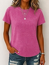  女性用 Tシャツ ホワイトコットントップ ヴィンテージウォッシュトップス アシッドウォッシュ 平織り ファッション スタイリッシュ パンクスタイル 半袖 クルーネック クロップトップ カジュアル 日常 ビーチ ブラック ホワイト グリーン グレー 夏 春